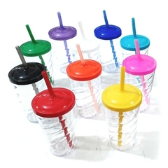 COPO TWISTER 500 ML TRANSPARENTE COM TAMPA E CANUDO COLORIDO - comprar online