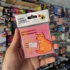 POST IT TRANSPARENTES GATITOS PET SOFIA STICKER 7.6x7.6cm 50 PZS NOTAS ADHESIVAS STICKY NOTES - Maco Creativos