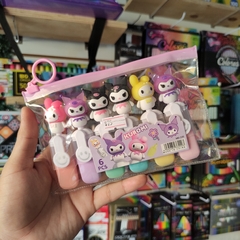 MARCATEXTOS HIGHLIGHTER MINI PERSONAJES MUNDO SANRIO KUROMI MY MELODY PAQUETE DE MINI MARCATEXTOS 6 PZS MUNDO SANRIO