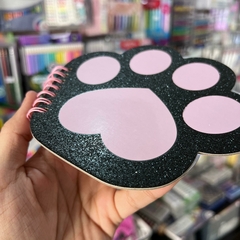 LIBRETA EN FORMA DE GARRA DE GATITO CON DETALLES DE GLITTER ARILLOS COLOR NEGRO Y ROSA HOJAS BLANCAS LIBRETAS - comprar en línea