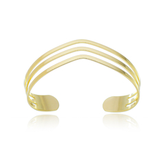 Bracelete Feminino 3 Fios Design V Banhado a Ouro 18K