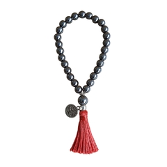 Japamala 27contas Hematita Pedra Natural 8mm Tassel Vermelho e Pingente Árvore da Vida Pulseira de Meditação