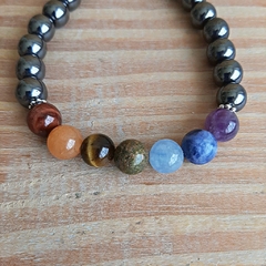 Japamala Pulseira 27 Contas em Hematita e 7 Chakras Pedra Natural 8mm com Tassel Cinza na internet