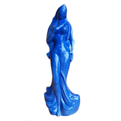 Imagem Iemanjá Escultura Cerâmica Estátua Orixá Azul Esmaltada 23,5cm