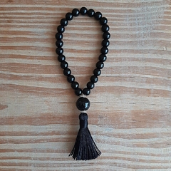 Japamala 27 Contas Ônix Pedra Natural 8mm Tassel Preto Metal Prata Tibetana Pulseira Budista de Meditação - comprar online