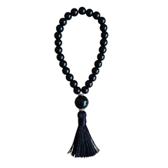 Japamala 27 Contas Ônix Pedra Natural 8mm Tassel Preto Metal Prata Tibetana Pulseira Budista de Meditação