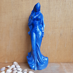 Imagem Iemanjá Escultura Cerâmica Estátua Orixá Azul Esmaltada 23,5cm - comprar online