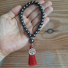 Imagem do Japamala 27contas Hematita Pedra Natural 8mm Tassel Vermelho e Pingente Árvore da Vida Pulseira de Meditação