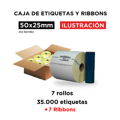 Caja etiquetas 50 x 25 mm. + ribbon 110x74 cera