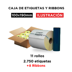Caja etiquetas 100 x 190 mm. + ribbon 110x74 cera