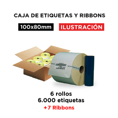 Caja etiquetas 100 x 80 mm. + ribbon 110x74 cera