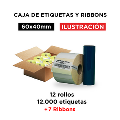 Caja etiquetas 60 x 40 mm. + ribbon 110x74 cera