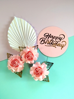 Cake Topper floral Happy birthday - comprar online