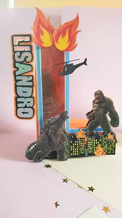 Letra inicial o número 3d Kong vs Godzilla - Tres Deseos Deco Mdp