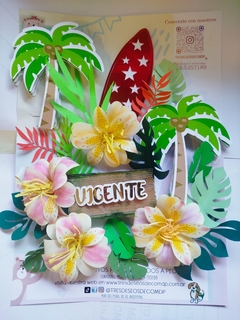 Cake Topper clásico 3d surf hawaiano - Tres Deseos Deco Mdp