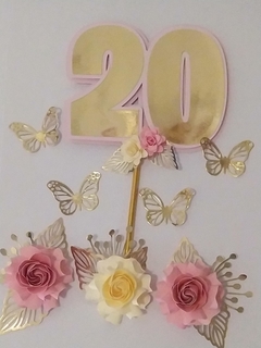 Cake topper numero + rosas y mariposas - comprar online