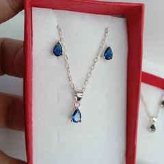 conjunto aros y cadena con dije de cristal - Bijouterie3soles