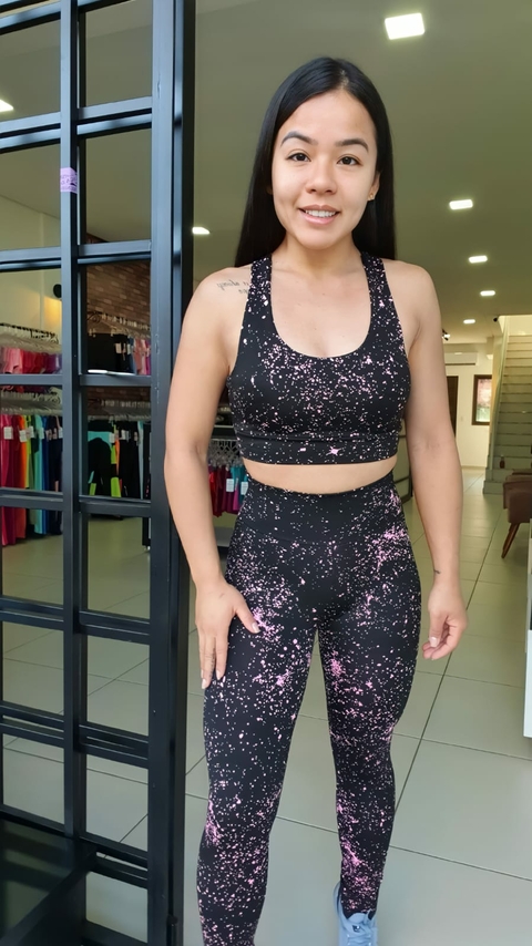 Conjunto Feminino Fitness Jacquard Onça - Rosa Chiclé