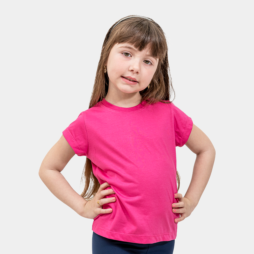 Camiseta Poliéster branca com Manga pink Infantil