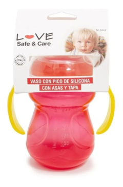 VASO LOVE SAFE & CARE CON PICO DE SILICONA CON ASAS Y TAPA x 270 ml - comprar online