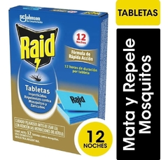 Tabletas RAID 12 NOCHES Contra Mosquitos y Zancudos RÁPIDA ACCIÓN x 12 unidades