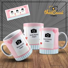 Caneca Personalizada- Polaroides com fundo rosa, com 3 fotos - comprar online