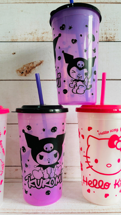 VASO KITTY KUROMI CON TAPA Y SORBETE - comprar online