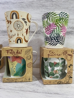 TAZA PLÁSTICA CÓNICA ESTAMPADA CON CAJA DECO