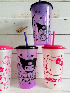 VASO KITTY KUROMI CON TAPA Y SORBETE