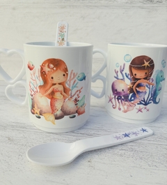 TAZA PLÁSTICA ASA CORAZÓN SUBLIMADA CON CUCHARA - tienda online