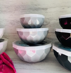 SET X 3 BOWLS FACETADOS CON TAPA CLASICO