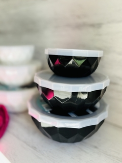 SET X 3 BOWLS FACETADOS CON TAPA CLASICO - mayoristaserma