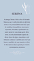 Texto sobre o Spray de Ambientes Serena, destacando suas propriedades de aromaterapia, incluindo lavanda francesa e benefícios para saúde mental.