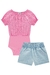 Conjunto Body fru fru e Shorts Jeans Moletinho