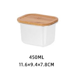 Tupper Metálico Blanco Con Tapa De Madera - 450 ML - comprar online