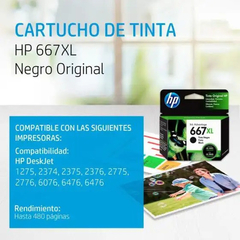 Cartucho De Tinta Hp 667xl Negro Original Alto Rend 8ml - comprar online
