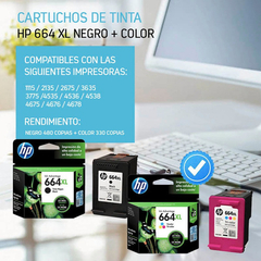 Combo Cartuchos Hp 664xl Negro + 664xl Color 2135 3635 - MGU