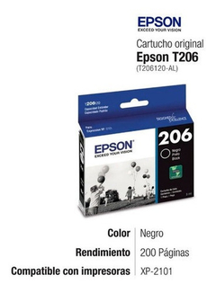 Cartucho T206 Para Impresora Epson Xp 2101 Negro Orinal 3ml en internet