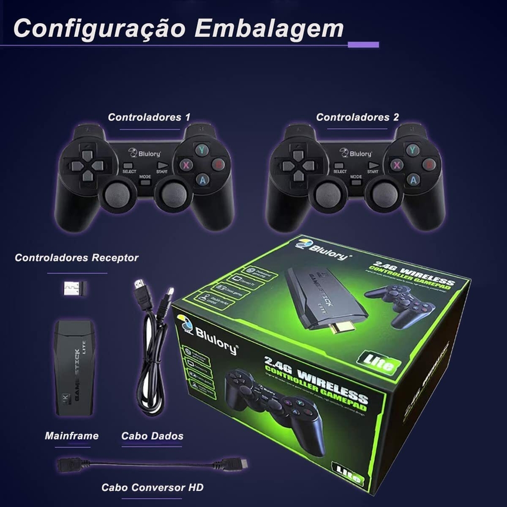 Vídeo Game Stick Box 4k Lite 2 Controles Sem Fio 10 Mil Jogos Novo