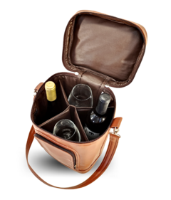 Bolsa para vinhos e taças Wine Bag caramelo com interior café térmica na internet