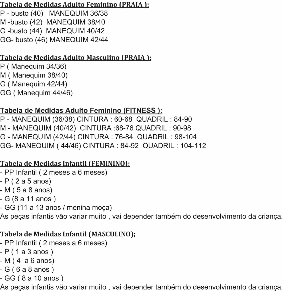 TABELA DE MEDIDAS PARA MANEQUIM FEMININO 34 a 46