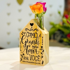 Mini Vaso Casinha Grande amor - Pinus 10x6 cm