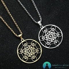 Colar Talismã Cubo de Metatron de Aço Inox