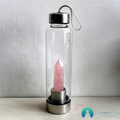 Garrafa de Vidro Infusora em Cristal Natural Quartzo Rosa