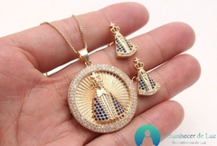 Conjunto Colar e Brinco Nossa Senhora Aparecida em Zirconias - comprar online