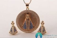 Conjunto Colar e Brinco Nossa Senhora Aparecida em Zirconias