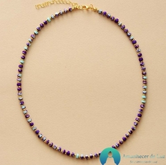 Gargantilha Choker Pedras Naturais Jaspe Imperial Roxo - comprar online