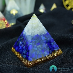 Orgonite Vishudha Lapis Lazuli Cristal Branco Flor da Vida