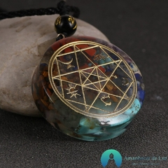 Colar Orgonite com o símbolo Yantra 7 Chakras - Amanhecer de Luz - Seu Universo de Luz Loja Online de Artigos Religiosos