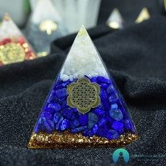 Orgonite Vishudha Lapis Lazuli Cristal Branco Flor da Vida